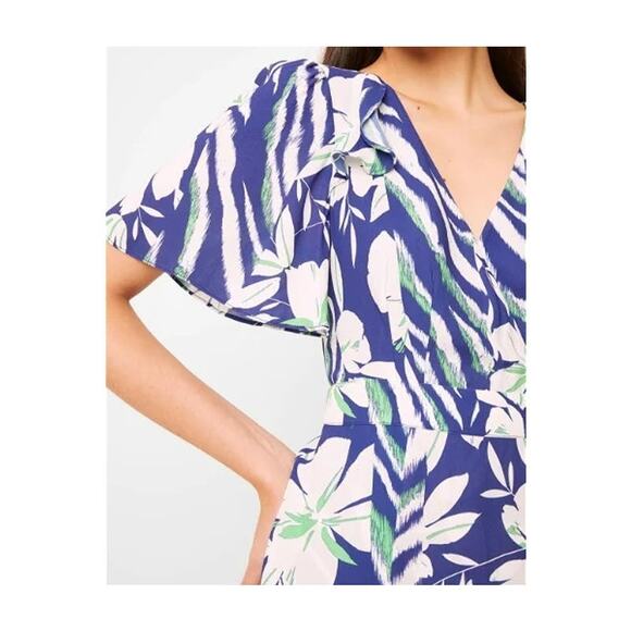 French Connection V-Neck Surplice Side Tie Wrap Midi Dress Sz 4 Clement Blue NWT - Picture 4 of 8